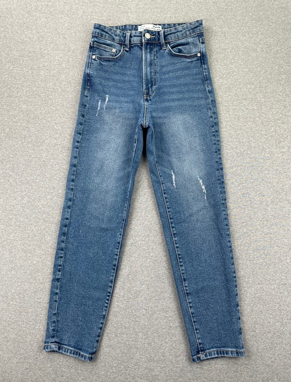 Stradivarius High Rise Mom Jeans Womens 4 Blue Medium Wash Ankle Length